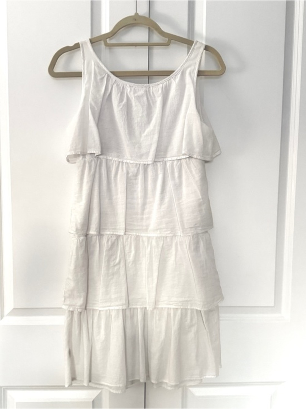 Bashara Lesser White Tiered Light Ruffle Cotton Tank Dress Summer Dress Small